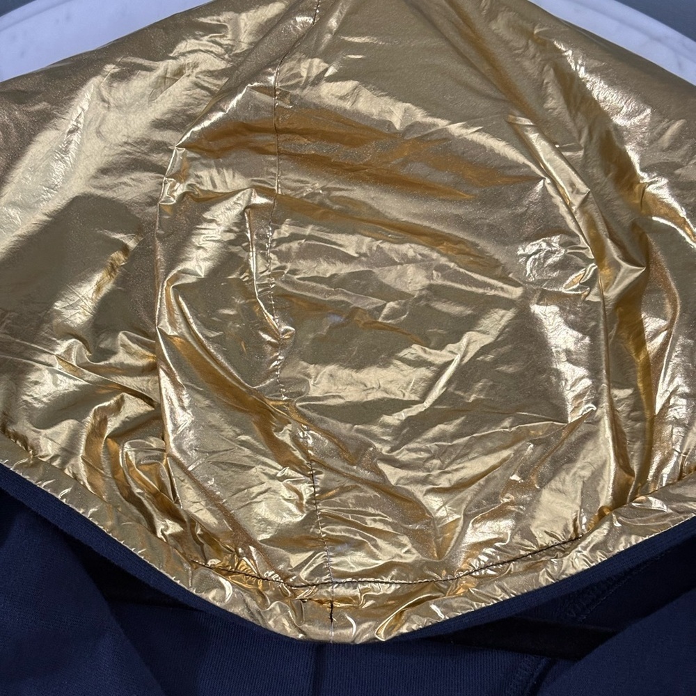 J.Crew Gold Foil Hoodie Navy Metallic Pullover Sweatshirt Size Small - Picture 15 of 16
